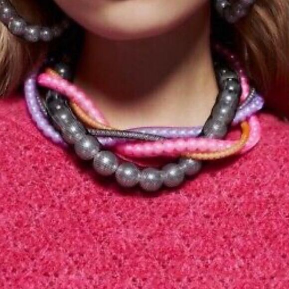 Zara Pink/Gray/Lavender/Orange Mesh Pearl Necklace.NWOT - Picture 2 of 5